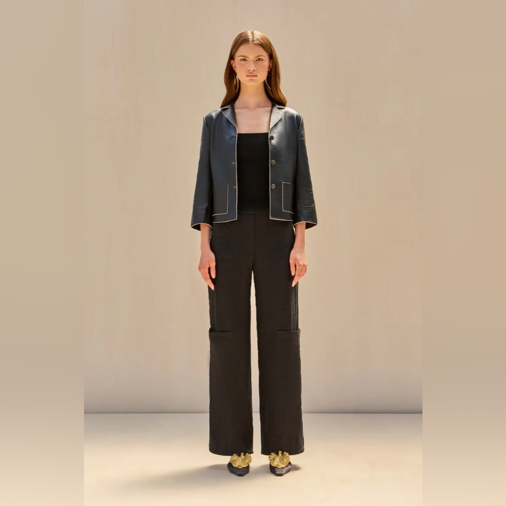 Cult Gaia Layton Black Leather Jacket Blazer - Picture 2 of 11